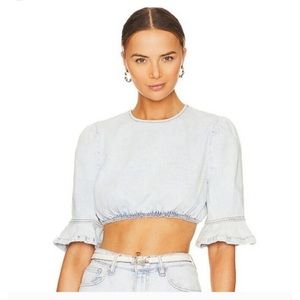 WeWoreWhat Jean Crop puffed top, Size Small, NWT